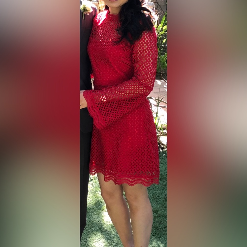 Aqua Bloomingdales Exclusive Red Lace Dress